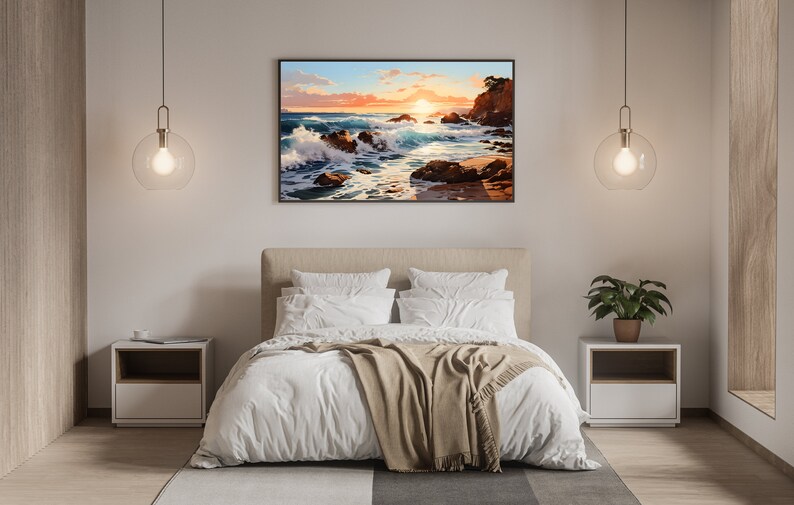 Brandung Strand Sonnenuntergang Landschaft Leinwand Druck Wand Kunst Landschaft Dekor Wallart Gemälde Bild 2