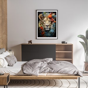 Tier Poster Löwe mit Blumen, Wildtiere, Dekoration, Poster, Kunstdruck, Printdatei