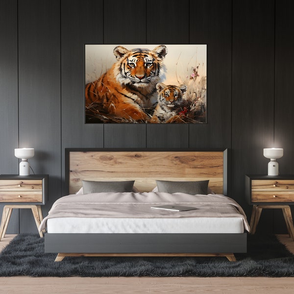 Tier Poster Tiger Mutter mit Jungtier, Wildtiere, Dekoration, Poster, Kunstdruck, Printdatei