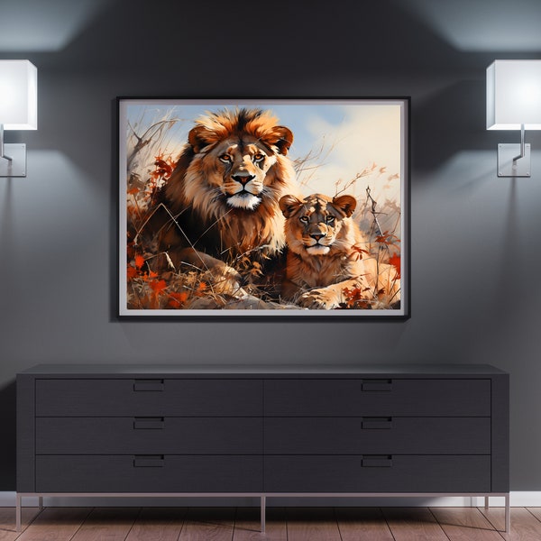 Tier Poster Löwen, Paar, Wildtiere, Dekoration, Poster, Kunstdruck, Printdatei