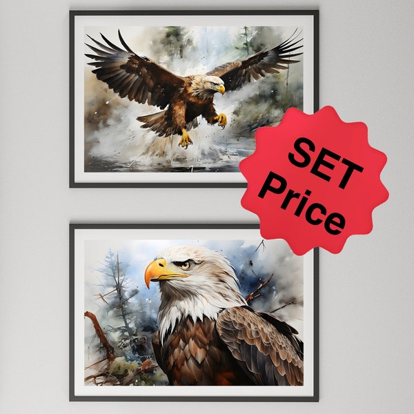 Adler, Home Print Poster Set, Digitaler Download, Aquarell, Wildkatze, Druck für Zuhause, Wallart, Wand Kunst, Gemälde zum Selbstdruck