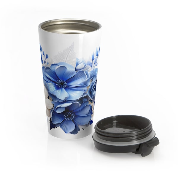 Kaffee Becher zum Mitnehmen, Blumenmuster, Travelmug, Reisebecher, Thermoskanne, Thermobecher, Stainless Steel Travel Mug, Deckel abnehmbar