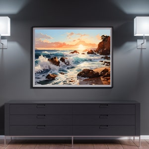 Brandung Strand Sonnenuntergang Landschaft Leinwand Druck Wand Kunst Landschaft Dekor Wallart Gemälde Bild 1