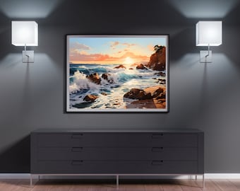 Brandung Strand Sonnenuntergang Landschaft Leinwand Druck Wand Kunst Landscape Dekor Wallart Gemälde