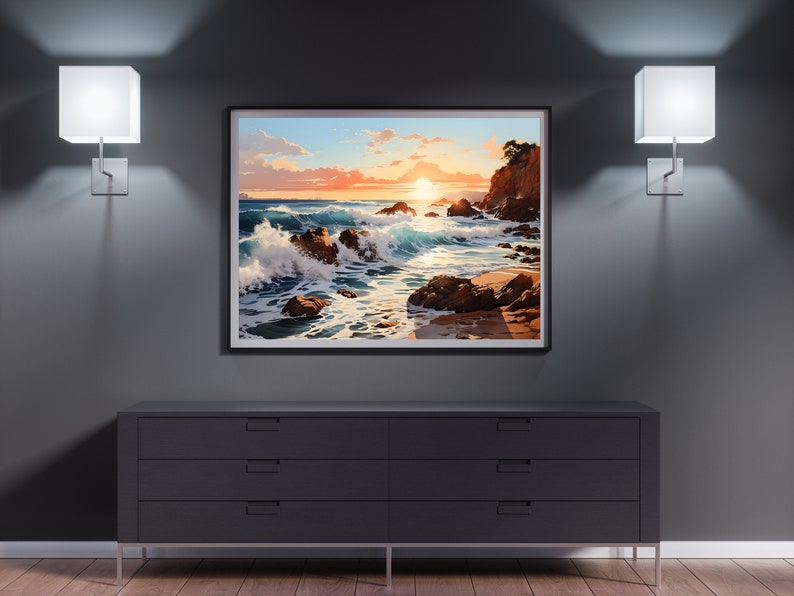 Brandung Strand Sonnenuntergang Landschaft Leinwand Druck Wand Kunst Landschaft Dekor Wallart Gemälde Bild 1