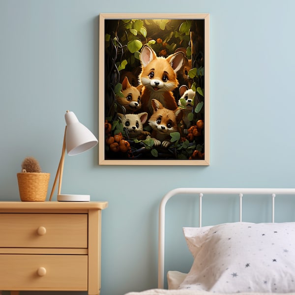 Füchse, Fuchs, Home Print Poster, Digitaler Download, Aquarell, Kinderzimmer Kunst, Druck für Zuhause, Wallart, Gemälde zum Selbstdruck