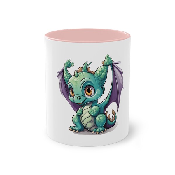 Kaffeebecher, Tasse Drache, Zweifarbiger Teebecher, Farbe wählbar, Cartoon, Bürotasse, Geschenk für Kollegen, Freunde oder für Zuhause