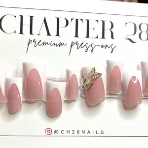 SIMPLE Medi Butterfly duck frenchie press ons | duck press on nails | French tip press on nails | butterfly charm nails | pink base nails