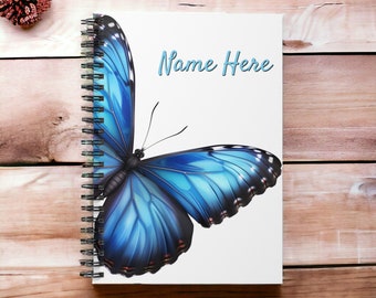Custom Blue Morpho Butterfly Spiral Notebook for Butterfly Lovers Personalized Spiral Journal Gift for Her Beautiful Butterfly Journal
