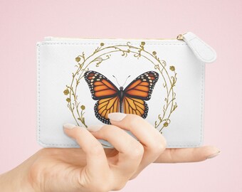 Butterfly Pattern Vegan Faux Leather Mini Clutch Bag or Change Purse, Cute Gift for Mom, Daughter, Grandma, Aunt or Butterfly Lover