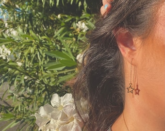 ゴールドとシルバーのスター スレッダー イヤリング | スター スレッダー | スレッダー イヤリング | スター イヤリング | ダングリー スター イヤリング | シルバー スター イヤリング