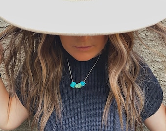 ターコイズ ハウライト ストーン ネックレス - ターコイズ ネックレス - シルバー チェーン ネックレス - ウエスタン ジュエリー - ターコイズ ジュエリー