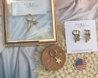 18k ゴールドフィルド スター & チェーン ハギー | ゴールドフィルド | ゴールドフィルド ハギー | スター ハギー | 18k ゴールドフィルド | ハギー | イヤリング