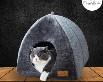 Gezellige driehoekige kattentent – opvouwbaar hondenhok voor katten en kleine honden, schuilplaats voor binnen