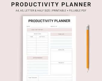 DAILY PRODUCTIVITY PLANNER, Task Planner, Productivity Tracker, Goals Planner, Purpose Driven Planner, Appointment Planner, Adhd Planner