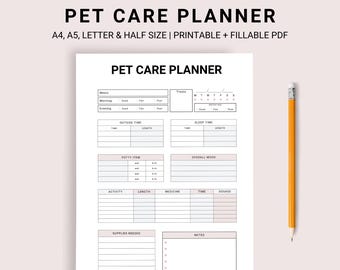 Tierpflege PLANNER, druckbarer Haustierplaner, Welpen Organizer, Haustier Profil, Haustierpflege Journal, Welpen Journal, Digitaler Haustier Planer