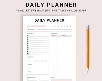 TAGESPLANER DRUCKBAR, tägliche To Do Liste, Produktivitätsplaner, täglicher Stundenplan, Arbeitsplaner, To Do Notebook, digitaler täglicher Arbeitstagplaner