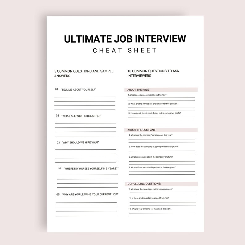 Ultimate JOB INTERVIEW CHEATSHEET, for Job Seekers, Common Interview ...