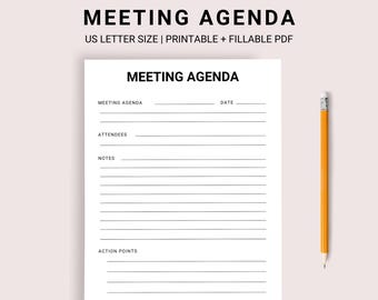 PLANTILLA DE AGENDA DE REUNIÓN, Agenda de reunión imprimible, Actas de negocios, Agenda de reunión familiar, Planificador de reuniones en PDF, Plantilla de reunión ejecutiva