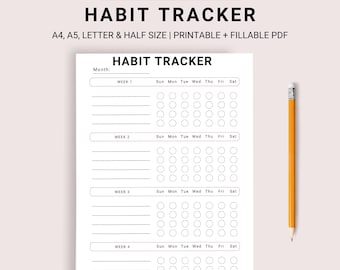 HABIT TRACKER PRINTABLE, Habit Tracker Template, Healthy Habits Chart, Routine Tracker, Habit Challenge, Printable Goal Habit Chart Tracker