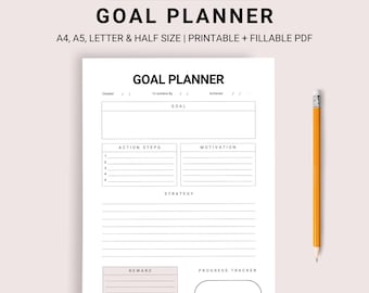 GOAL PLANNER DIGITAL, Monthly Goal Planner, Goal Tracker Digital, Business Goals, Planner Worksheet, Goal Setting, Productivity Planner