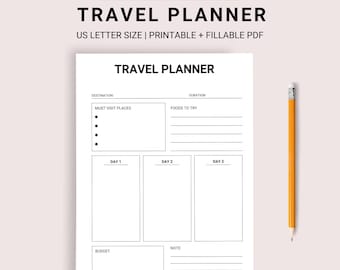 PIANIFICATORE DI VIAGGIO STAMPABILE, Pianificatore di vacanze, Lista di controllo di viaggio digitale, Pianificatore di vacanze, Pianificatore di viaggio, Modelli di viaggio, Lista di imballaggio, Viaggio