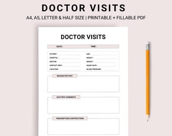 LÄKARBESÖKSSPÅRARE Utskrivbar, Digital journal, Läkarbesöksspårare, Medicinsk spårare, Läkarbokningsloggplanerare, Medicinsk logg