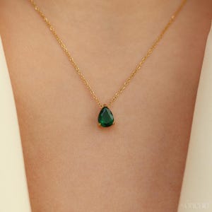 14k Gold Birthstone Necklace | Raindrop Gemstone Necklace | Custom Gift for Mom | Personalized Birthday or Anniversary Necklace for Her
