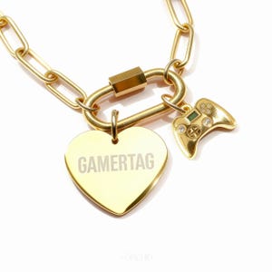 Custom Gamertag Necklace | Video Game Jewelry | Engraved Gamer Gift with Controller Charm in 14k Gold + Chain Options