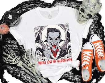 Funny Vampire Blood Type Halloween T-Shirt, Halloween Costume Tee, Spooky Graphic Top, Horror Movie Lover Shirt, Vampire Fangs Gift, Vampire