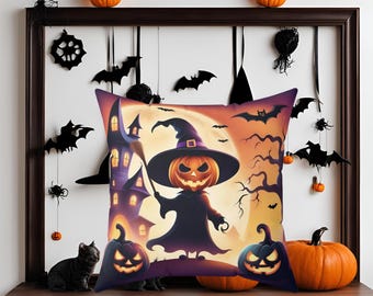Halloweenkudde, Jack O'Lantern-häxdekor, Halloween-heminredning, Halloween-prydnadskudde, läskig Halloweenkudde, Halloweenpresent, kudde