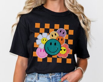 Checkered Pattern Smile Face Shirt,Retro Smiley Face Shirt,Smile Face Shirt,Happy Face Shirt,Cute Smile Shirt,Smile Shirt,vintage smiley