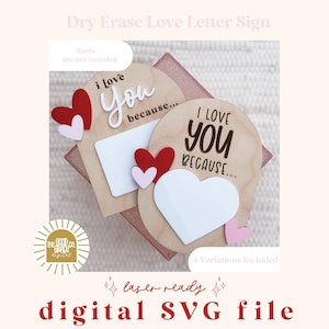 SVG Trocken abwischbare Liebesbrief-Zeichen Digitale Datei | Valentinstag Digitale Datei | Valentinstag SVG-Datei | Laserfertige Datei | Valentinstag Laser-Datei