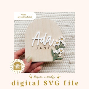 SVG Floral Mini Name Announcement Sign File digitale / File Name Sign / Annuncio nome bambino SVG / Name Sign SVG / File annuncio nome