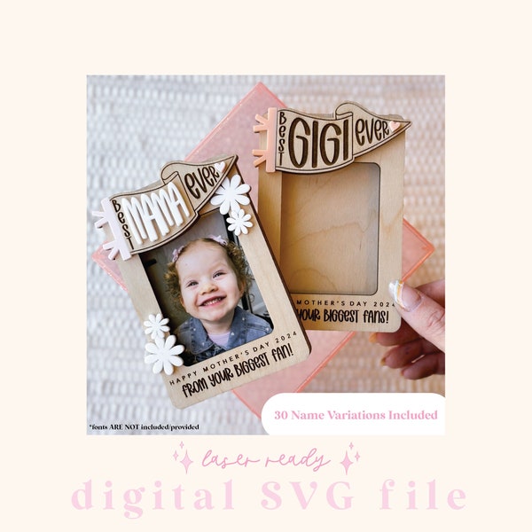 SVG Muttertag Kühlschrankmagnet Fotorahmen | Muttertag Digitale Datei | Geschenk für Mama | Laserfertige Datei | Beste überhaupt | Kühlschrank Foto Magnet