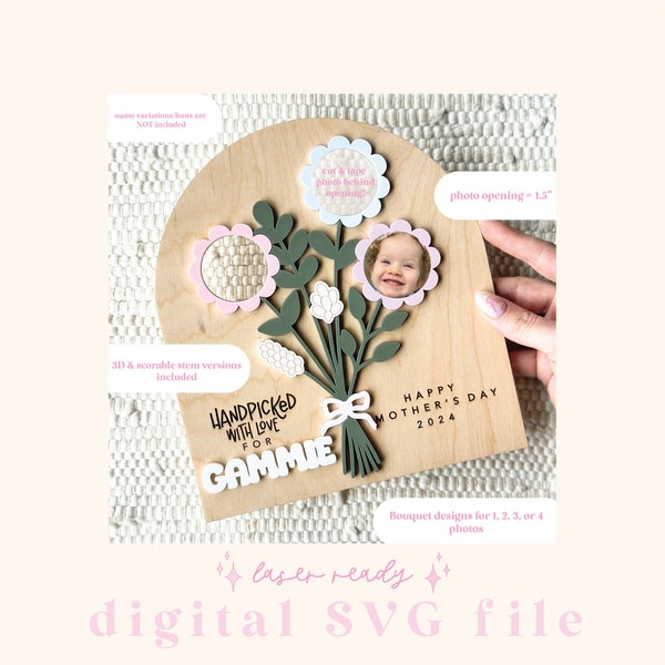 SVG Mutter Handpicked Blumen-Foto-Zeichen | Muttertag Digitale Datei | Geschenk für Mama | Laserfertige Datei | SVG-Datei | Foto-Geschenk-Datei