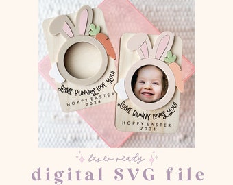 SVG Easter Fridge Magnet Photo Frame | Easter Digital File | Some Bunny Loves You | Laser Ready File | Easter File | Fridge Photo Magnet