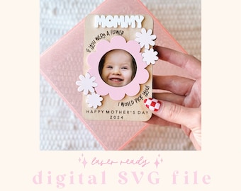 SVG Mother's Day Fridge Magnet Photo Frame | Mother's Day Digital File | Gift for Mom | Laser Ready File | Flower File | Fridge Photo Magnet