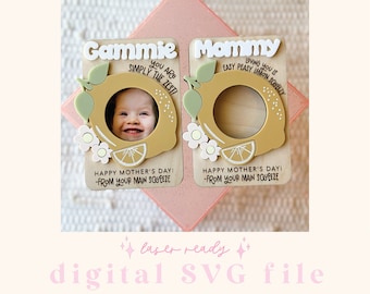 SVG Mother's Day Fridge Magnet Photo Frame | Mother's Day Digital File | Gift for Mom | Laser Ready File | Lemon File | Fridge Photo Magnet