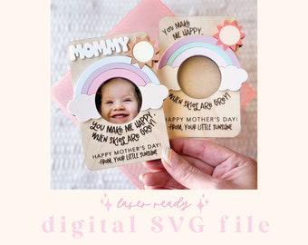 SVG Mother's Day Fridge Magnet Photo Frame | Mother's Day Digital File | Gift for Mom | Laser Ready File | RainbowFile | Fridge Photo Magnet