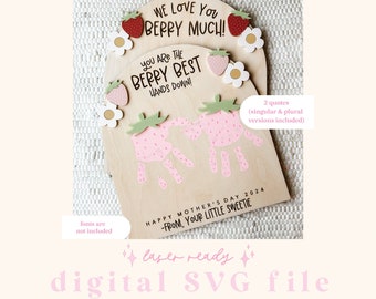 SVG Muttertag Erdbeere Gänseblümchen Handabdruck Zeichen | Muttertag Digitale Datei | Geschenk für Mama | Laserfertige Datei | SVG-Datei | Berry Best-Zeichen