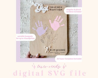 SVG Mother's Day Flower Handprint Sign | Mother's Day Digital File | Gift for Mom | Laser Ready File | SVG File | DIY Handprint Sign File