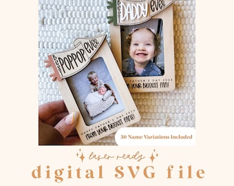 SVG Vatertag Kühlschrankmagnet Fotorahmen | Vatertag Digitale Datei | Geschenk für Papa | Laserfertige Datei | Beste überhaupt | Kühlschrank Foto Magnet