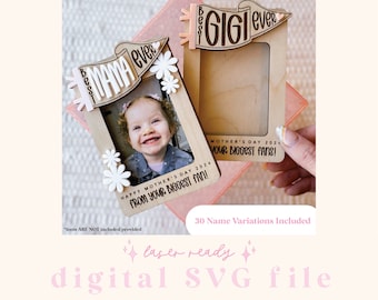 SVG Mother&#39;s Day Fridge Magnet Photo Frame | Mother&#39;s Day Digital File | Gift for Mom | Laser Ready File | Best Ever | Fridge Photo Magnet