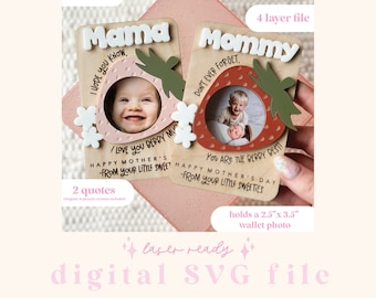 SVG Mother's Day Strawberry Fridge Magnet Photo Frame | Mother's Day Digital File | Gift for Mom | Laser Ready File | Fridge Photo Magnet