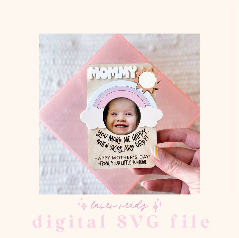 SVG Mother's Day Fridge Magnet Photo Frame Mother's Day Digital File Gift for Mom Laser Ready File RainbowFile Fridge Photo Magnet image 3