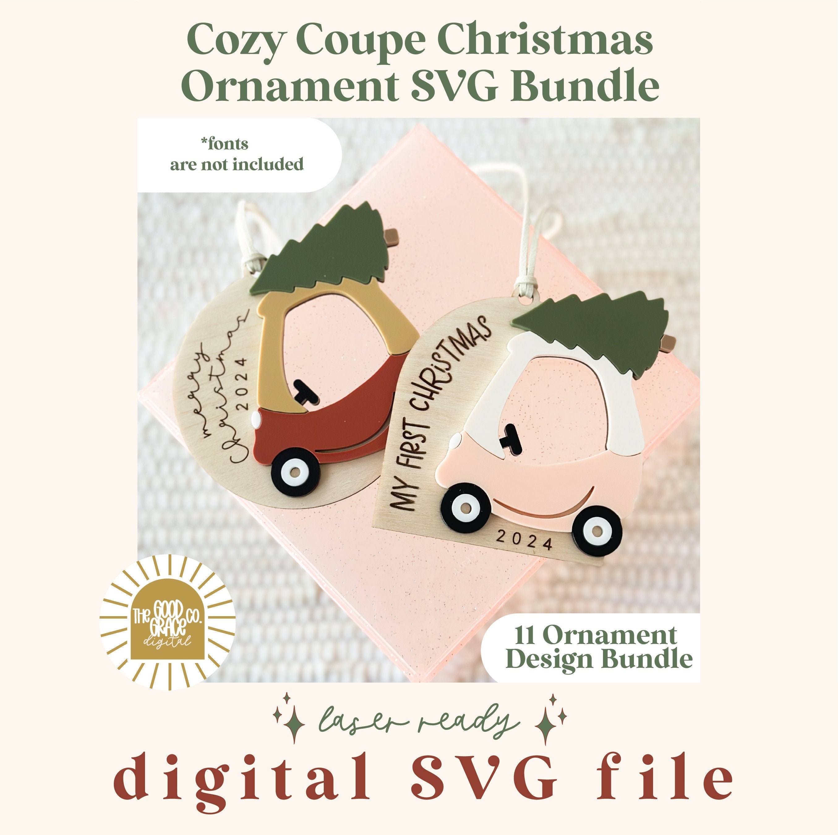 SVG Cozy Coupe Ornament Bundle File | Christmas Ornament SVG | Baby's 1st Christmas | Baby Christmas Ornament File | Christmas Car File