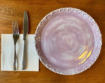 handmade porcelain ceramic dinner plate, lilac