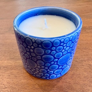 handmade porcelain bubble candle, blue