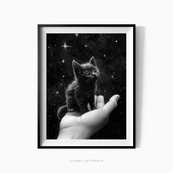 Handful Black Kitten Digital Wall Art Print, Funny Cat Poster, Cute Kitten Illustration, Cat Lover Gift, Home Decor Unique Cat Posters /C199